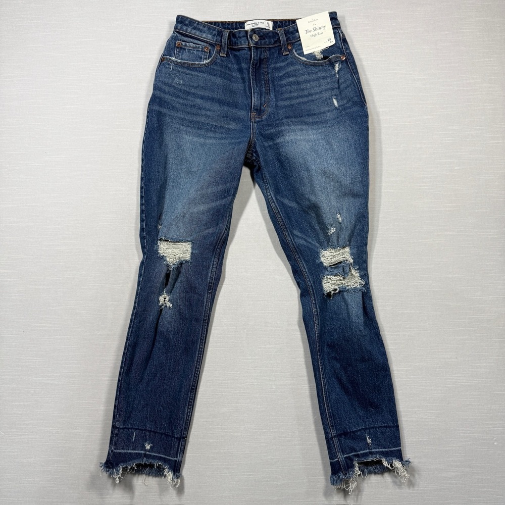 Abercrombie & Fitch Skinny High Rise Jeans Curve Love Women 28 6 Blue Distressed